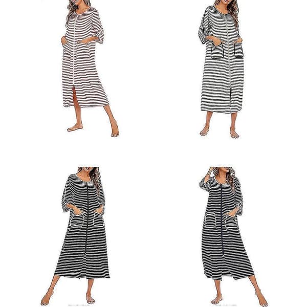 Polyester Dame Natkjole Udskiftningslynlås Efterår Vinter Hjemmekåbe -Sy Grey S