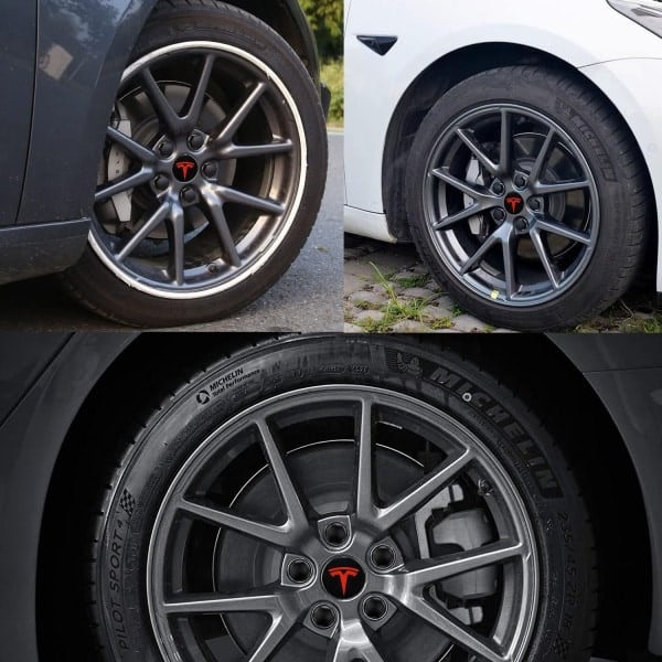 4-pack - Tesla Centrumkåpor / Hjulnav Emblem Black/Red