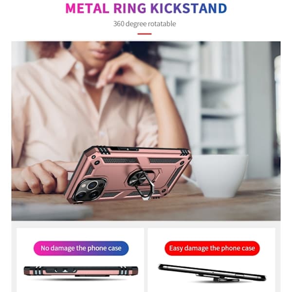 iPhone 14 Pro -kotelo Hybrid Armor Ring ruusukulta