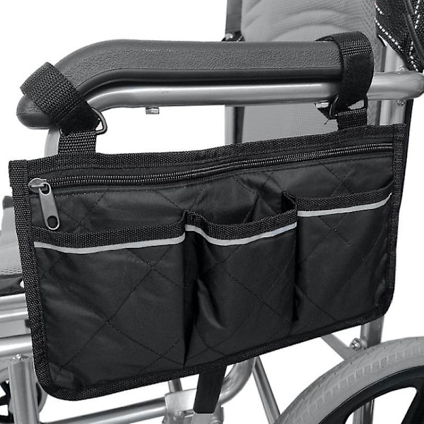 Kørestolstaske med lommer, Universal Vandtæt Armlæns Sidetaske Kørestol Side Organizer Opbevaringstaske Armlæns Pung, 1 stk. D- black