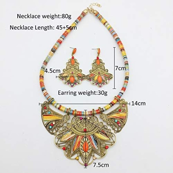 Kraftig Halskjede Øredobber Dame Bohemsk Kjede Tribal Smykkesett Håndlaget Geometrisk Charm Bib Choker Halskjeder A
