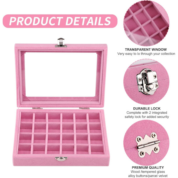 Fløjls Smykkeæske Smykke Organiser til Ring Øreringe Halskæde Smykke Display Æske Opbevaringsæske Smykke Showcase med Låg til Kvinder Pige Pink