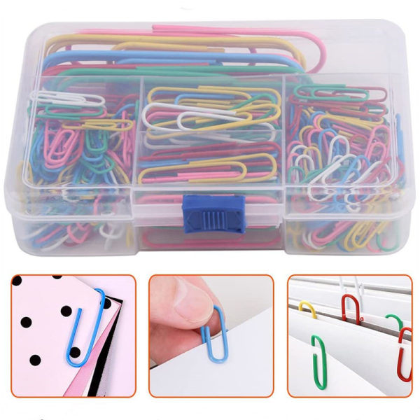 Farvede Papirclips, 250 stk. Plastbelagte Papirclips Kontorclips med Æske til Skole- og Kontorartikler