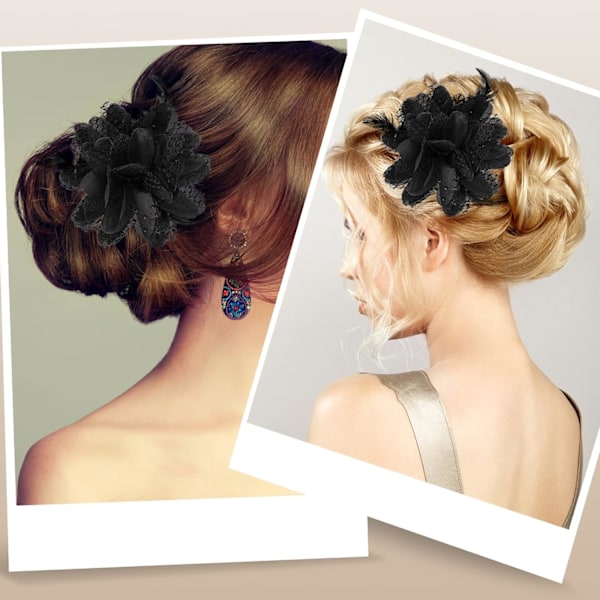 1 st blomma hattar klämma tebjudning corsage hårnål barrette svart blommig fjäder hårnål