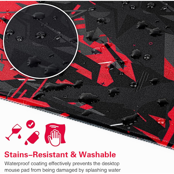 Gaming Mousepad, Udvidet Mousepad 800 x 400 mm, Computer Tastatur Mouse Mat Desk Pad med Skridsikker Gummibund og Syet Kant til Gaming Arbejde Black Red XXL