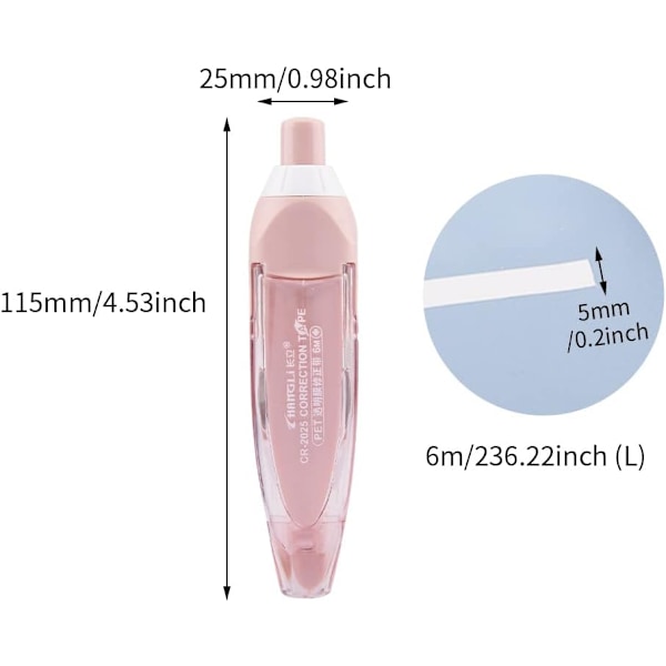 8 stk. Rettelsebånd, Genopfyldningsbart Rettelsebånd 6mx5mm Nemt at rette Rettelsebåndsrulle Tilbagetrækkeligt Rettelseklæbebånd til Skoleartikler