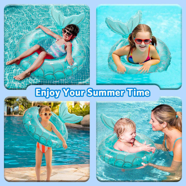 Svømmering til børn, holdbare oppustelige pool floats, havfrue anime gummi float ring, flydende sommer strandfest for 4-9 børn og vandsport Mermaid Blue