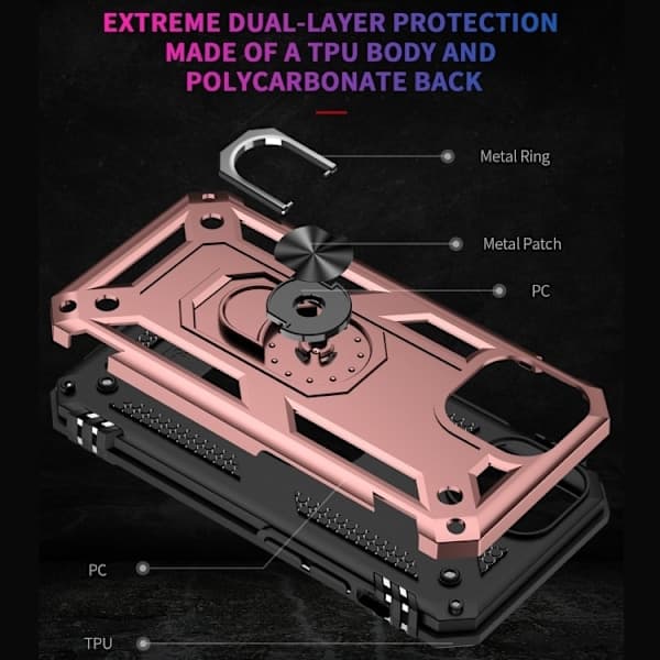 iPhone 14 Pro -kotelo Hybrid Armor Ring ruusukulta