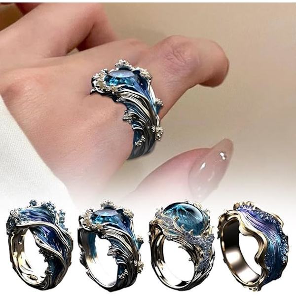 1 st. Havets Ed - Justerbar Ring - Hjärtats Slag av Havet Design, Inspirerande Havsvågssmycken för Kvinnor & Flickor