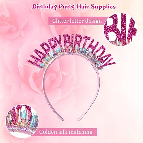 5 st. Happy Birthday Girl-hårband Glitter Födelsedagskrona Födelsedag Tiara Set Födelsedag Hårbåge Födelsedagsfest Tillbehör Hårtillbehör för flickor Kvinnor