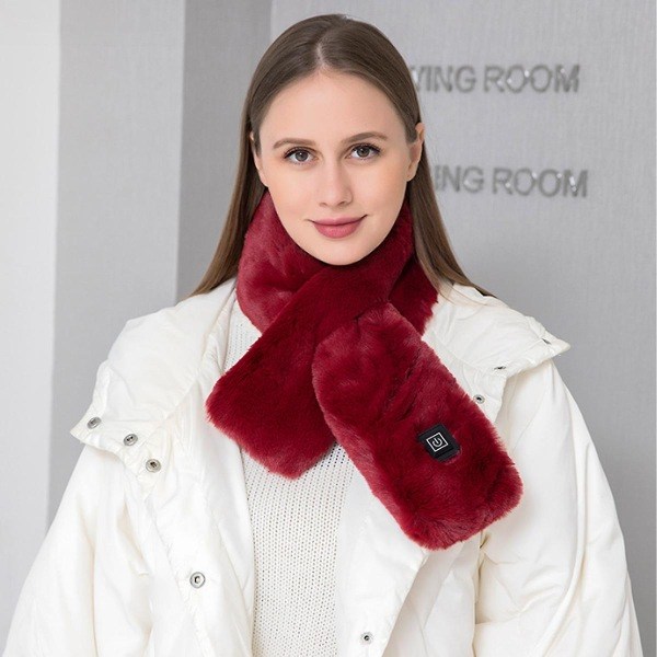 Elektrisk oppvarmet skjerf, skjerf USB oppvarmet skjerf elektrisk varmeskjerf 3 temperaturer varmekompress varmt skjerf red