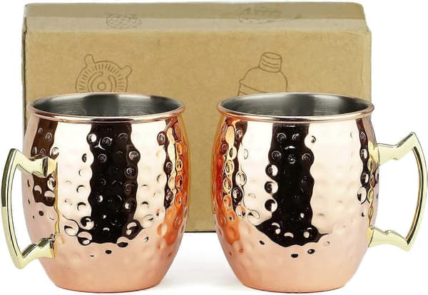 Moscow Mule Mugg-Set med 2 Hammrade Koppar-Rostfritt Stål Foder-3,7\" Diameter x 4\" Hög (Roséguld)