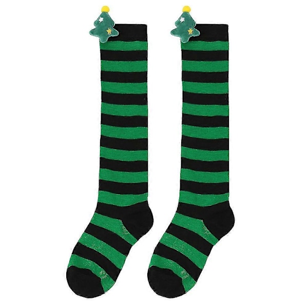 Nye efterårs- og vinterbørns julestrømper, søde plysdukkestrømper, knæstrømper, stribede strømper, tegneseriedukkestrømper 16 Pure Green Christmas Tree