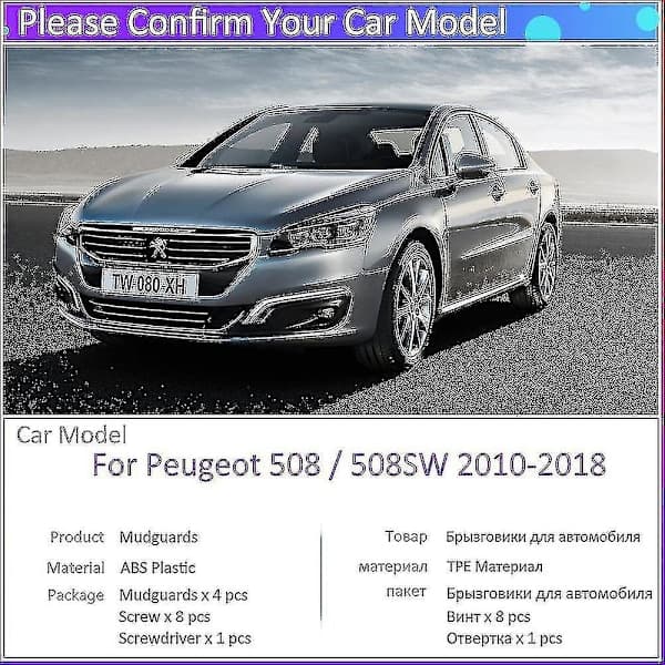 4 stk. sprutlapper for Peugeot 508 Sw 508sw 2010~2018 Mudflaps Mudflaps Mudguards Mudguards Biltilbehør