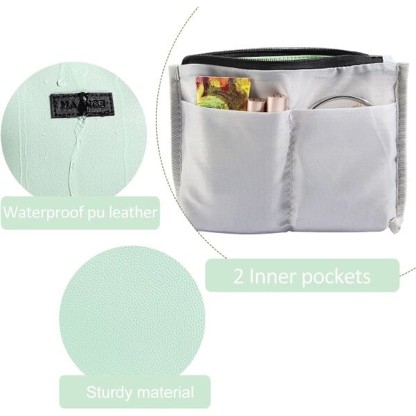 Lille kosmetiktaske til håndtaske, lille makeup taske, bærbar rejsetaske, vandtæt PU læder makeup taske med håndtag Green and Blue
