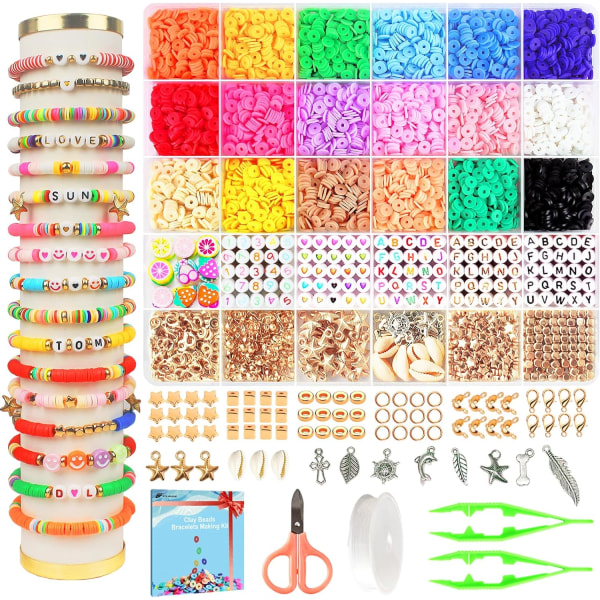 5300 st Clay Beads Armbandstillverkningssats, Friendship Armbandssatser Platta pärlor för smyckestillverkning, Polymer Heishi- set
