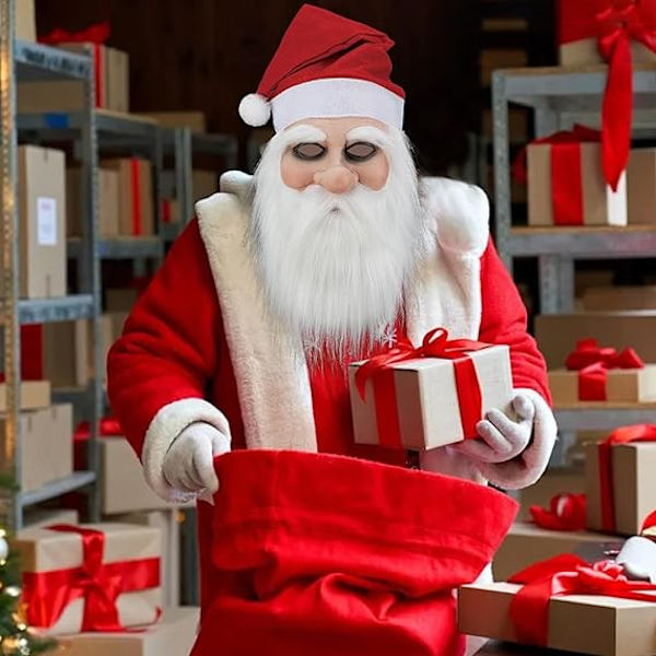 Jultomten Latexmask med skägg och hatt | Realistisk Latex Jultomte Helmask | Nyhet Rolig Simulering Jultomte för Rollspel C