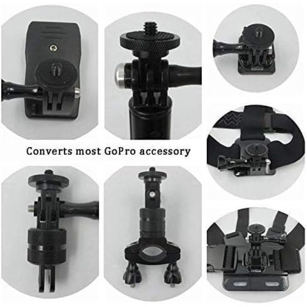 Kamera Mount Adapter 1/4\" -20 Konverteringsadapter Tripodmontering til Aluminium Metal - Monter dit Kamera til ethvert GoPro Mount Tilbehør, 2 Pak