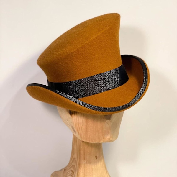 Asymmetrisk Topphatt Ullhatt Dame Herre Unisex Hatt Steam Punk Hatt Topphatt Mote Bånd Dekorativ Hatt Dekk Hode For Menn-yu Brown One Size