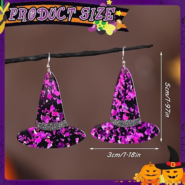 Noitavirtsi-noitahattu-korvakorut Halloween-korvakorut Noitakorkki-korvakorut Noitakorkki Halloween-teemainen graafinen riipuskorvakorut