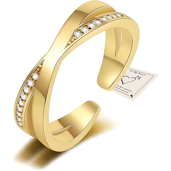 Silverring för kvinnor, justerbar öppen ring korsring med kubisk zirkon tumring dubbelbandsring elegant X korsring