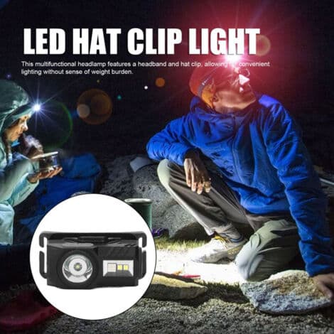 Bevegelsessensor hodelykt, magnetisk LED-hodelykt med flere moduser og høy lysstyrke, med hodebånd og klips for utendørs bruk, svart
