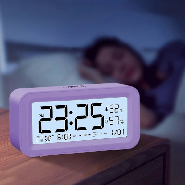 Digitalt Elektronisk Ur LED Display Elektronisk Ur Stereo Digital Display Snooze Alarmur 12/24H Skift Nedtællingstid NUO0430 Purple