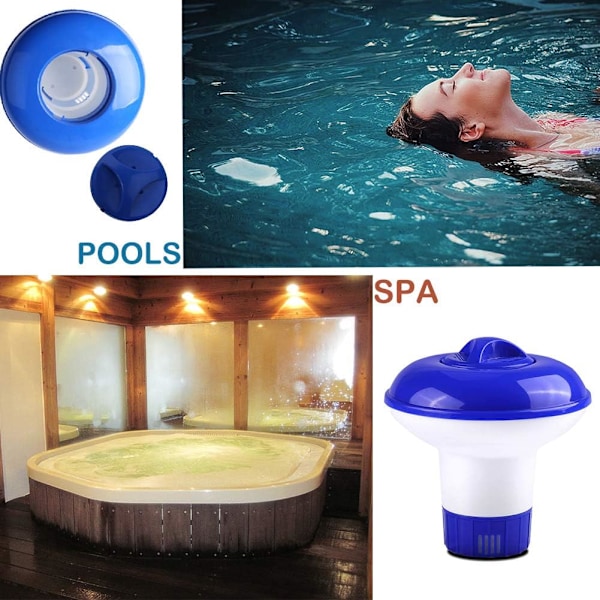 Flytande dispenser klortabletter bubbelpool simbassäng spa, flytande poolklor, klortablett hållare (5 tum)