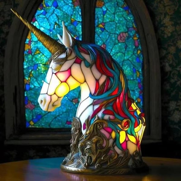 Djurbordlampa-serie Färgad Harts Elefant Draken Vargen Lampa Retro Sänglampa Tiffany Stil Nattlampa Bohemisk Hartslampa för Sovrum lion