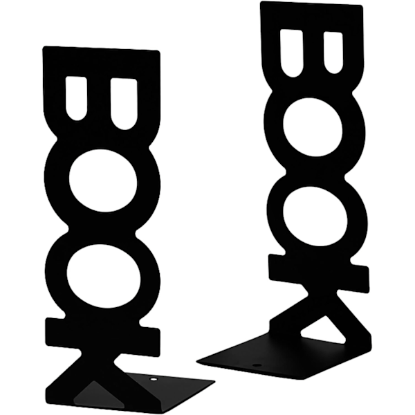 Kirjatuki, 2 Metallista Kirjatukea Lasten Kirjatukipidike Hyllyille Liukumaton Taide  \"Kirja \" Teline Kansioille ja Jakajille Black 2 pieces