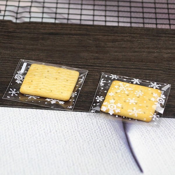 200 stk. Hvide Snefnug Plastikpose Gennemsigtige Gaveposer Selvklæbende Forseglingspose til Slik Kage Dessert Emballage (10*10)