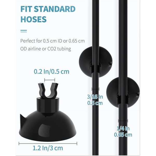 Akvarie sugekopper - 20 stk. - Sort plast - Til 0,5 cm slange - Stabil fastgørelse - 3 cm diameter