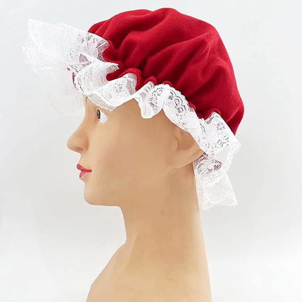 Fru Claus hatt kostym för kvinnor jul tomten mopp spets vit trim mössa för jul nyår festlig cosplay