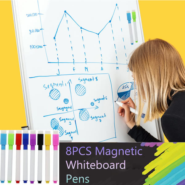 Whiteboard Tusjer - 8 Farger Magnetiske Whiteboard Tusjer og Viskesett - Fin Tupp Tørre Whiteboard Tusjer for Glatte Overflater