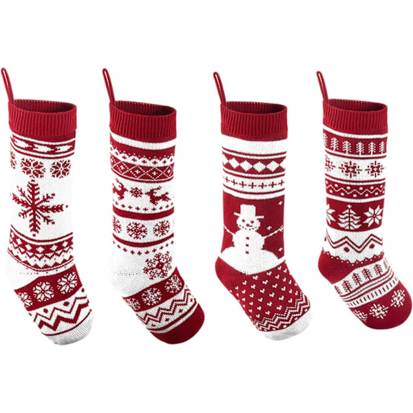 Large Christmas Stocking in Rustic Cable Knit Design, 18 Inch, Classic Decorations, Set of 4