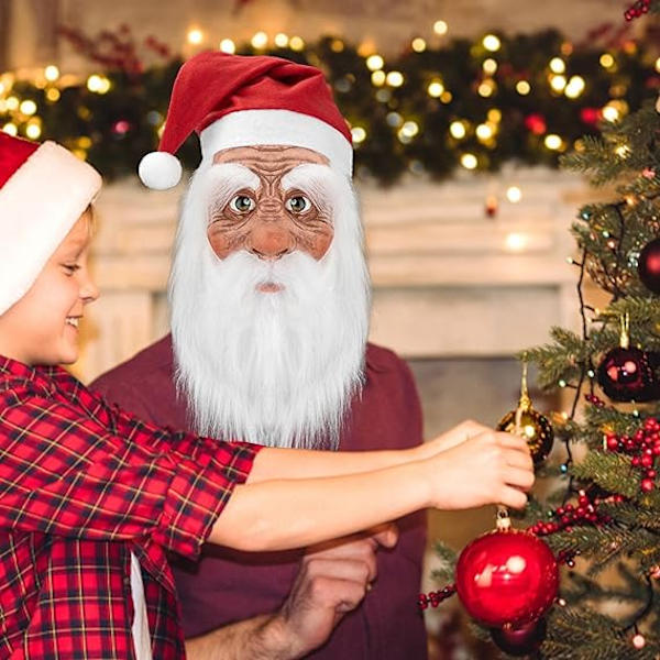 Jultomte Latexmask med skägg och hatt | Realistisk Latex Jultomte Helmask | Nyhet Rolig Simulering Jultomte för Rollspel B