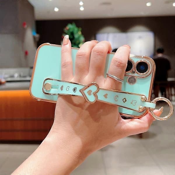 For iPhone 16 Plus Deksel Håndleddsstropp Støtte Kjærlighet Hjerte TPU Telefondeksel Fingerholder Multicolor Style D