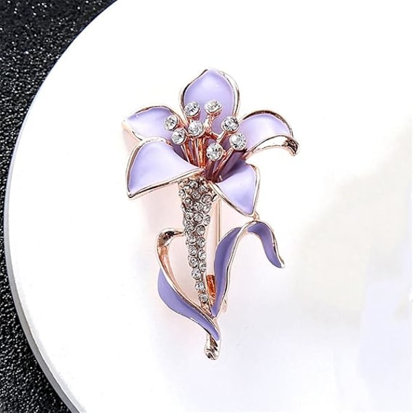 Lilla Blomst Emalstift Krystall Rhinestone Blomst Brosjer Kvinner Bryllup Fest Casual Brosje Pins Smykker Gaver Til Venn
