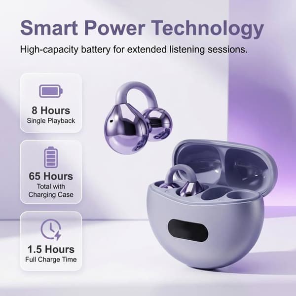 Open-Ear Bluetooth Høretelefoner - 1 Par - Titanium - IPX5 Sport Clip - Løb, Arbejde, Briller - Sort