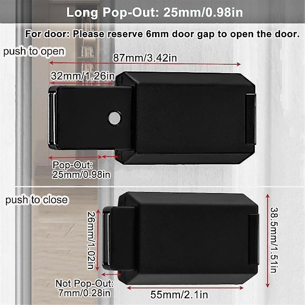 2 Pak Heavy Duty Trykluk & Lås kompatibel Skjult Dør Trykluk Og Magnetfang Push Release Dra+(ere