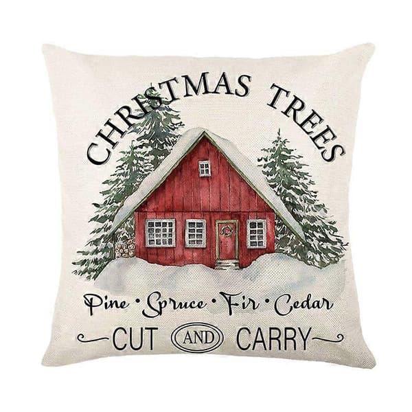 Glædelig Jul Pudebetræk 45x45cm Pyntepudebetræk Vinter Julepynt til Hjemmet Træ Hjort Sofapudebetræk