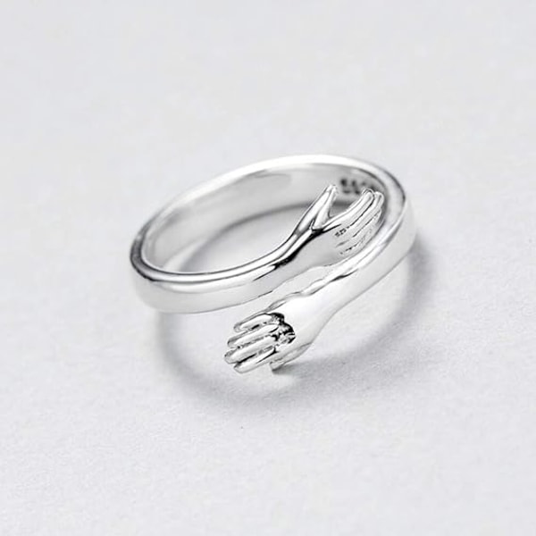 Kvinnors Kramaring - Justerbar Silverring Ge Mig En Kram Ring, Kärlek Kramar Händer Öppen Ring Smycken för Flickor Kvinnor Män