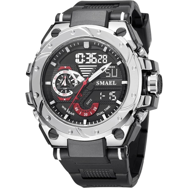 Digital Uhren Herren-Wasserdicht 5 Bar Armbanduhr med LED Licht Datum Alarm Stoppuhr-Sportliche Uhr med Silikon Armband