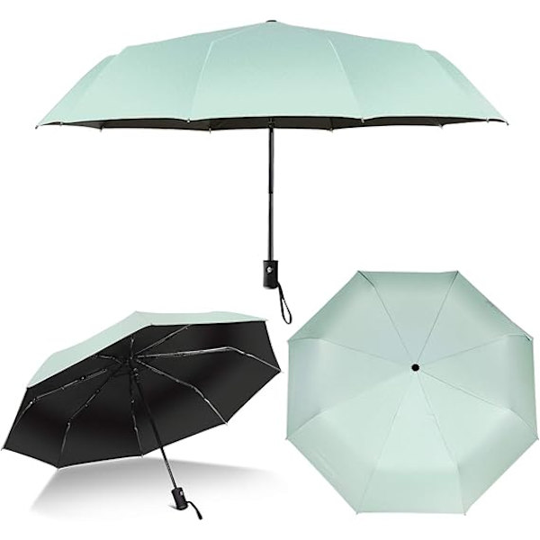 Rejseparasol Foldbar Kompakt Parasol Automatisk Åbning og Lukning Solregnparasol med Ærme Green