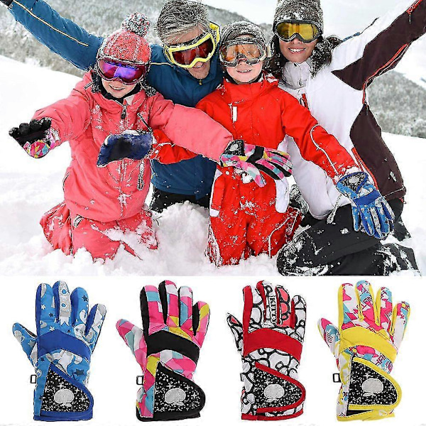 Nye barne vinter varme ensfargede hansker gutt jenter ski langermet vott vindtett vanntett tykke varme hansker Type b red
