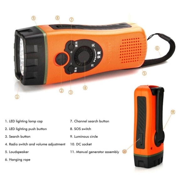 Nödhandvevradio med LED-ficklampa - Bärbar multifunktionell powerbank - Laddningsbar för utomhusbruk