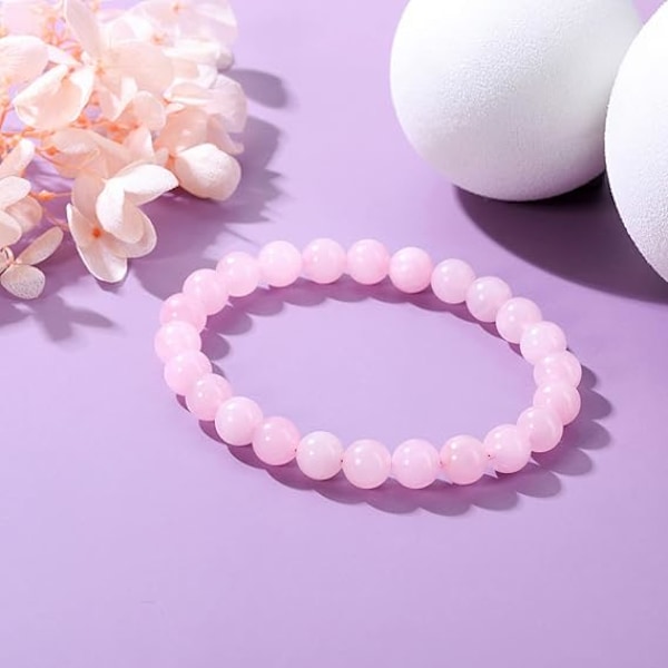 Naturligt Kristall Armband Läkande Kristaller Ädelstenspärlor Stretch Armband för Kvinnor Presenter (Rosa, 8mm)