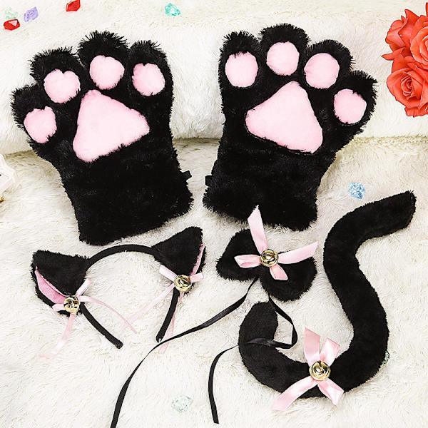 5 kreativa kattkläder, kattsvans, öron, halsband, klohandskar, anime, gotisk set