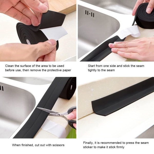 Badkarslist - 3,2m*55mm Självhäftande PVC Vattentät List - Självhäftande Flexibel Bas Black