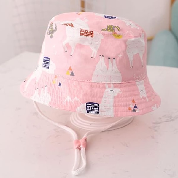 Justerbar solhatt for barn - pustende strandhatt for gutter og jenter Pink Alpaca